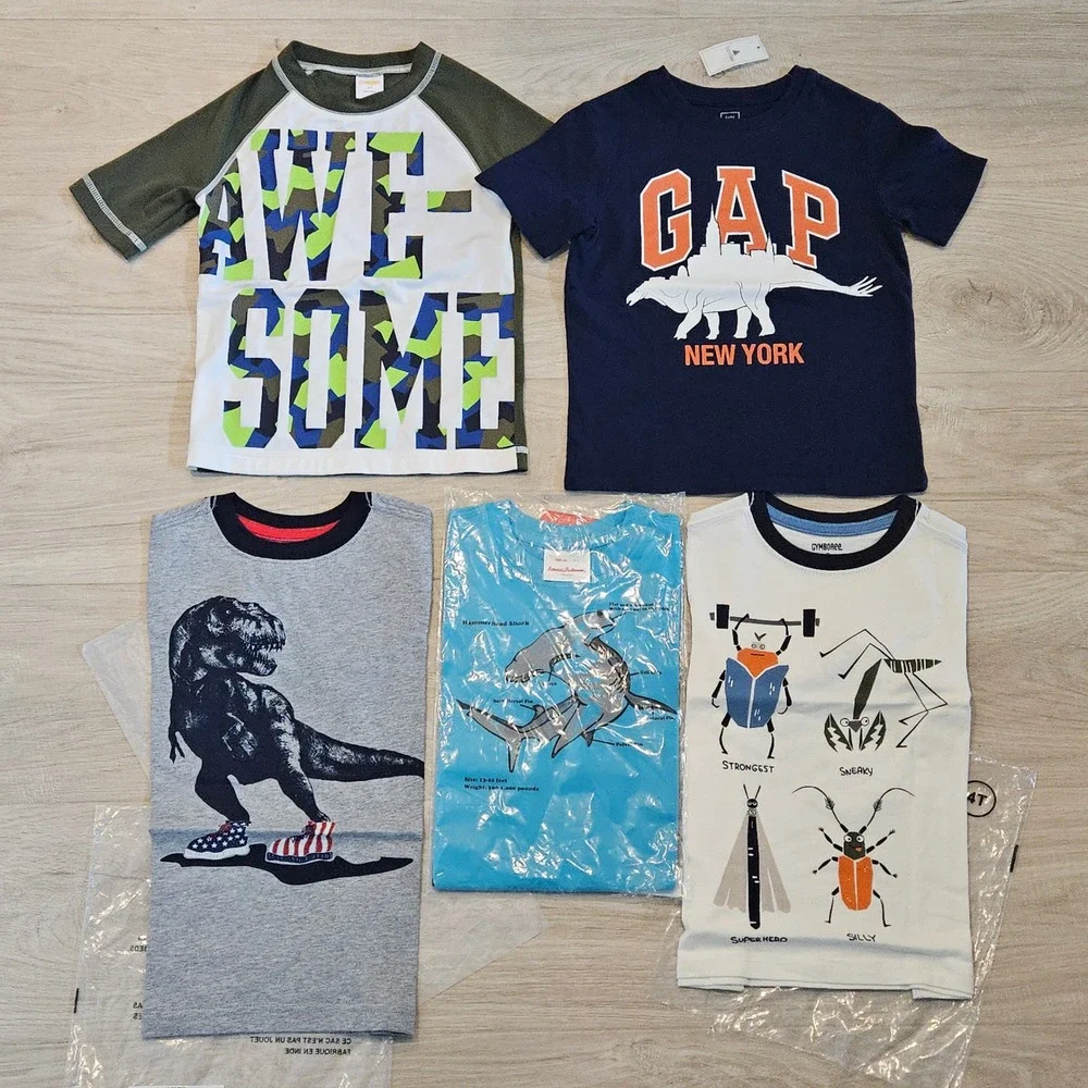 Gap Gymboree Hanna Andersson T-Shirt Lot of 5 Kids 4T‎ NEW Dinosaur Shark Bugs